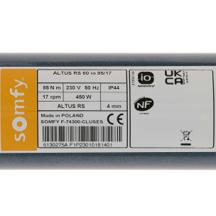 Moteur Somfy ALTUS RS 60 IO 85/17