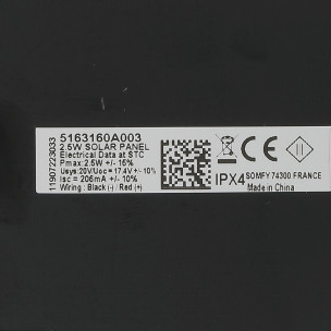 Panneau solaire Somfy RS100 SOLAR IO 2,5W