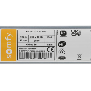 Moteur Somfy OXIMO TH IO 6/17 tête étroite
