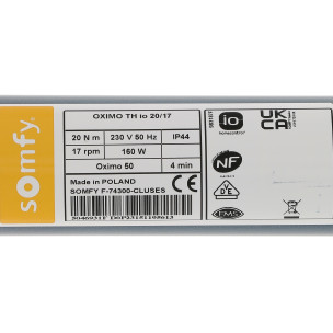 Moteur Somfy OXIMO TH IO 20/17 tête étroite