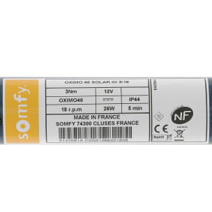 Moteur Somfy OXIMO SOLAR IO 3/23 - 12 Volts