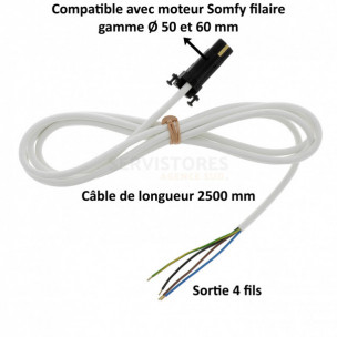 Câble VVF blanc 4 fils de 2500 mm Somfy