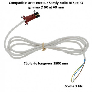 Câble VVF blanc 3 fils de 2500 mm Somfy