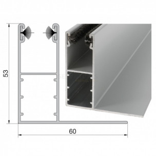 Coulisse aluminium de 53 x 22 mm à aile pour volet roulant rénovation pour lames de 7 à 9 mm