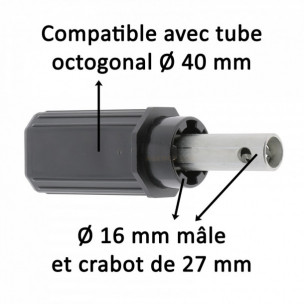 Embout de tube Zurfluh-Feller tube octogonal 40 mm sortie crabot 27 mm
