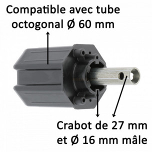 Embout de tube Zurfluh-Feller tube octogonal 60 mm sortie crabot 27 mm