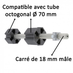 Embout de tube Zurfluh-Feller tube octogonal 70 mm sortie carré 18 mm