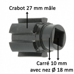Moyeu crabot Zurfluh-Feller 27 mm sortie carré de 10 mm nez Ø 18 mm